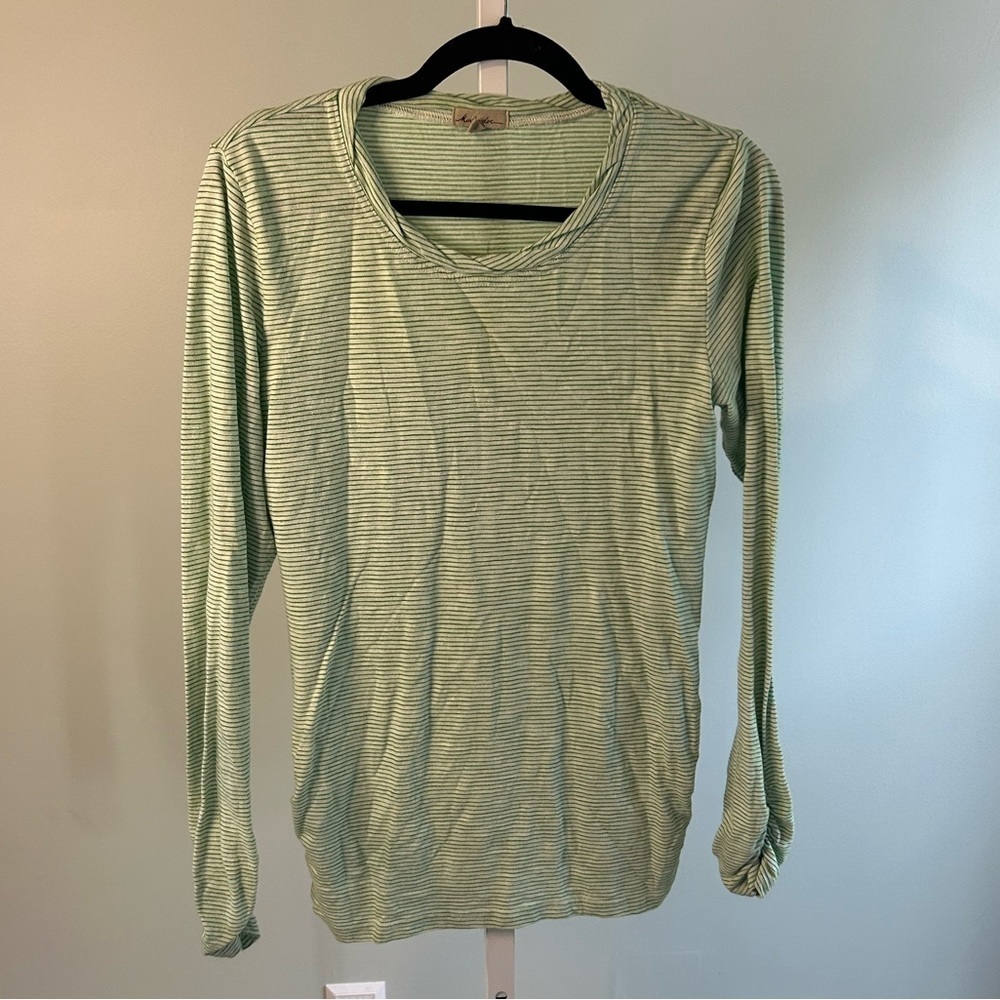 Mod-o-doc Green White Striped Long Sleeve Cinched Shirt